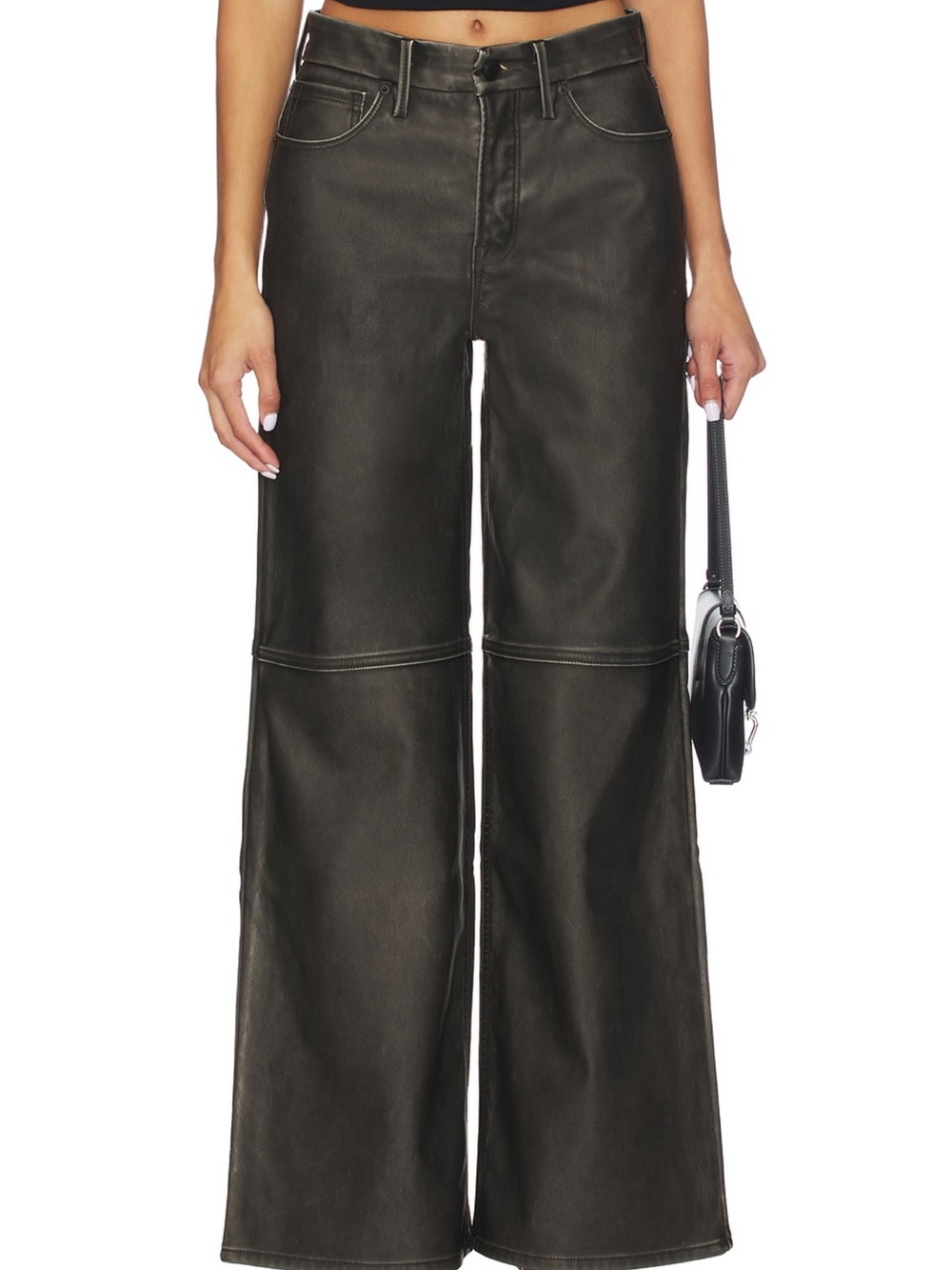 Good American Wide Leg Faux Leather Pants - Black